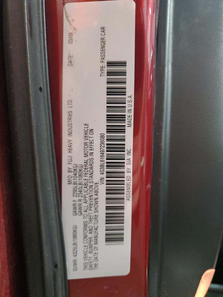 2009 Subaru Legacy 2.5I VIN: 4S3BL616497236080 Lot: 71778025