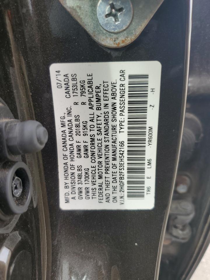 2014 Honda Civic Lx VIN: 2HGFB2F53EH542166 Lot: 71080895