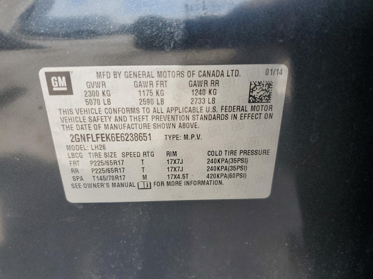 2014 Chevrolet Equinox Lt VIN: 2GNFLFEK6E6238651 Lot: 80098535