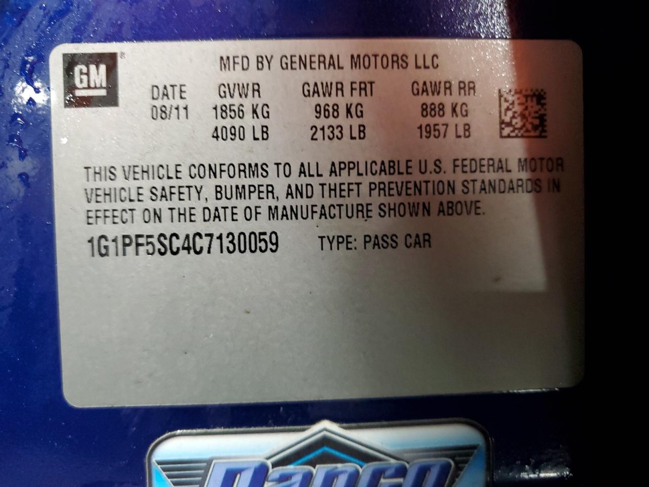 2012 Chevrolet Cruze Lt VIN: 1G1PF5SC4C7130059 Lot: 82131555