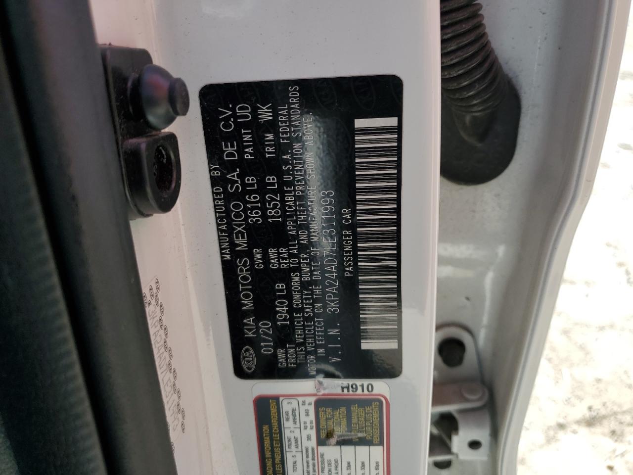 2020 Kia Rio Lx VIN: 3KPA24AD7LE311993 Lot: 80253795