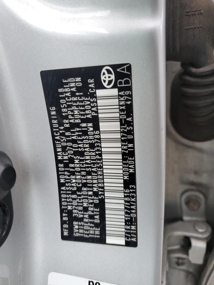 2014 Toyota Corolla L VIN: 5YFBURHE5EP133786 Lot: 84386225