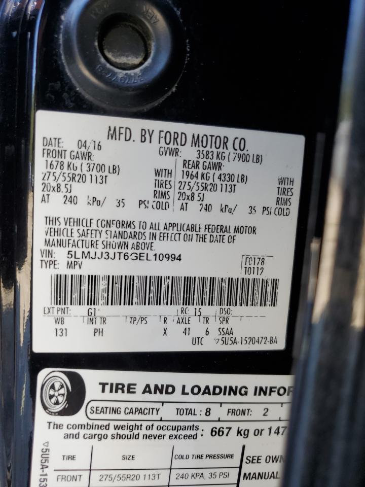 2016 Lincoln Navigator L Select VIN: 5LMJJ3JT6GEL10994 Lot: 81436955