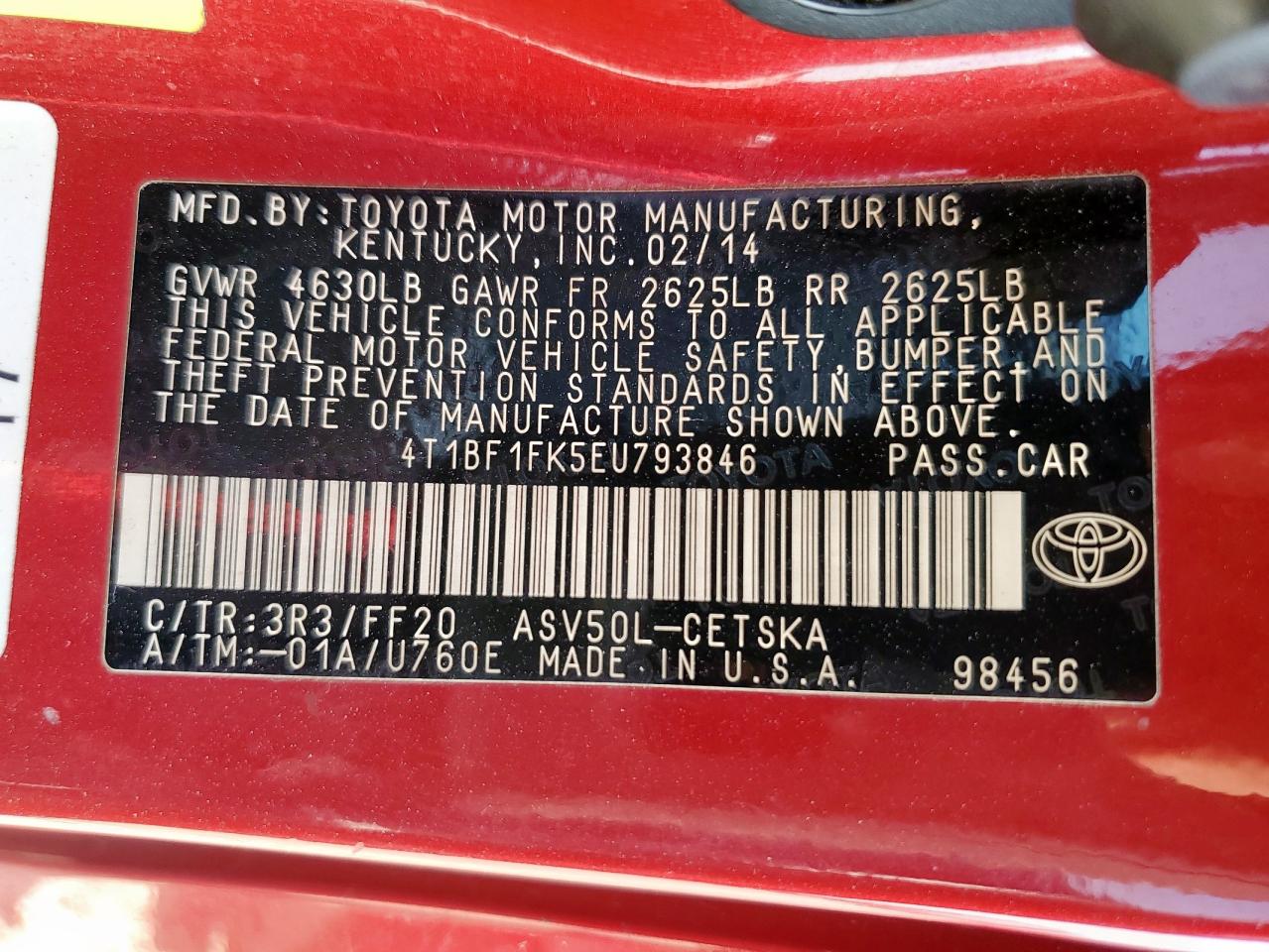 2014 Toyota Camry L VIN: 4T1BF1FK5EU793846 Lot: 84365295