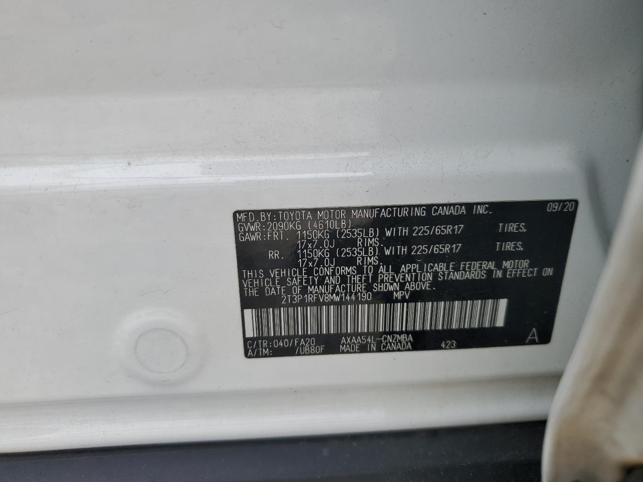 2021 Toyota Rav4 Xle VIN: 2T3P1RFV8MW144190 Lot: 81847005