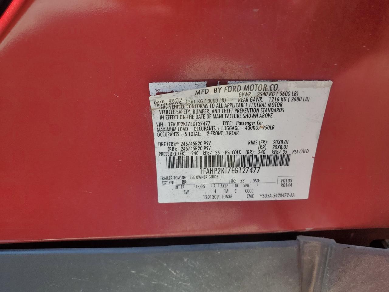 2014 Ford Taurus Sho VIN: 1FAHP2KT7EG127477 Lot: 80659745