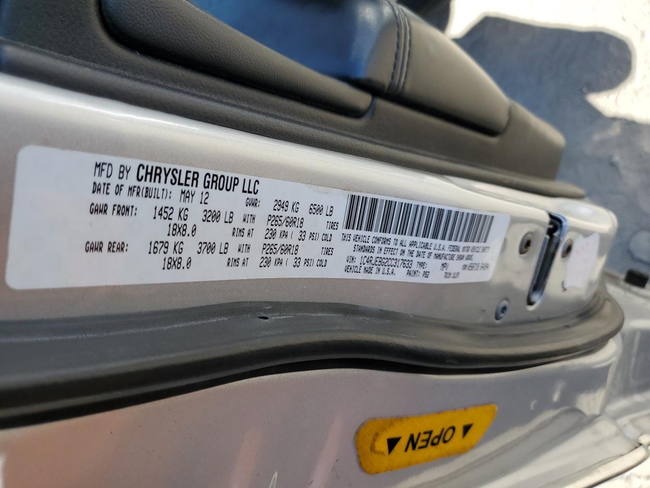 2012 Jeep Grand Cherokee Limited VIN: 1C4RJEBG2CC317633 Lot: 81336605