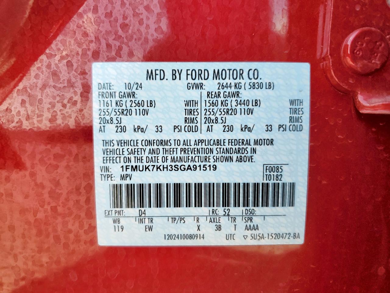 2025 Ford Explorer St-Line VIN: 1FMUK7KH3SGA91519 Lot: 84634065