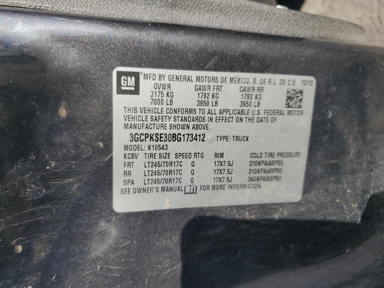 2011 Chevrolet Silverado K1500 Lt VIN: 3GCPKSE30BG173412 Lot: 81806665