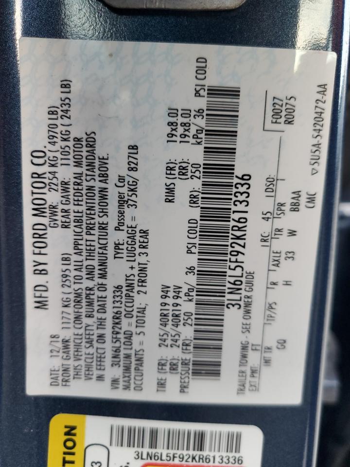 2019 Lincoln Mkz Reserve Ii VIN: 3LN6L5F92KR613336 Lot: 80776015