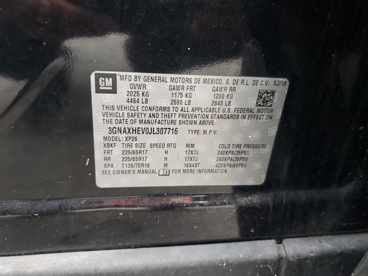 2018 Chevrolet Equinox Ls VIN: 3GNAXHEV0JL307716 Lot: 83969025