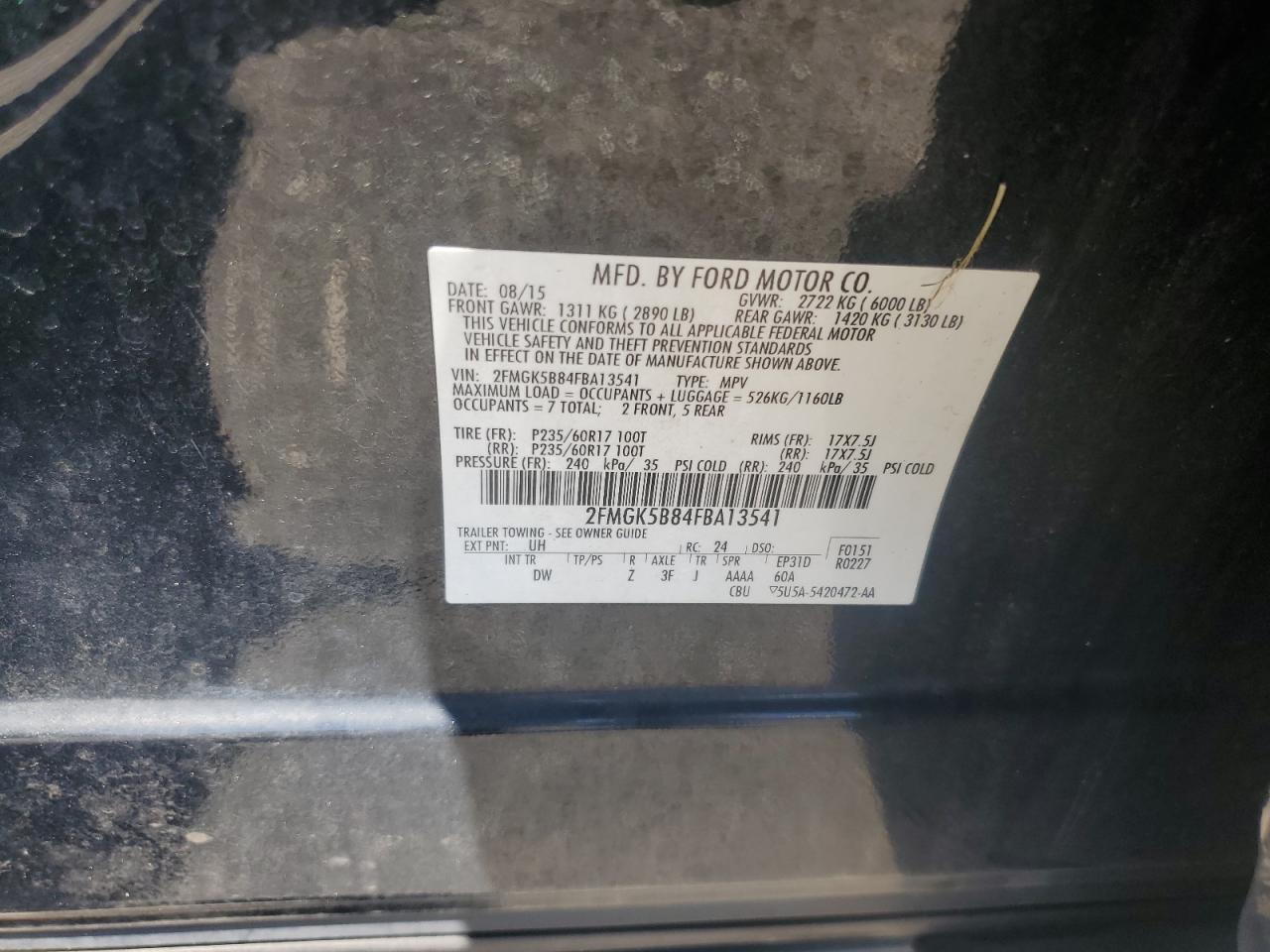 2015 Ford Flex Se VIN: 2FMGK5B84FBA13541 Lot: 71059565