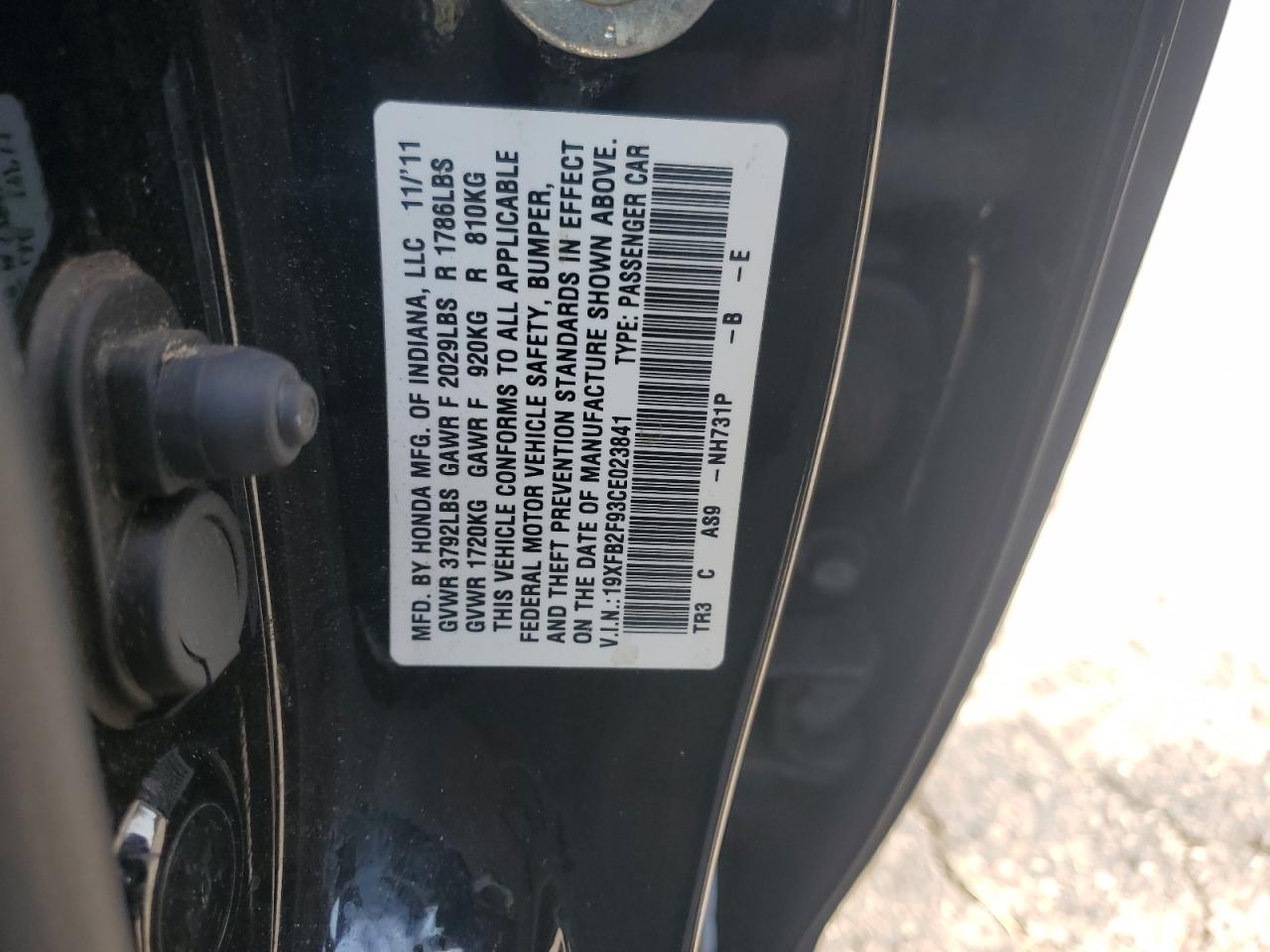 2012 Honda Civic Exl VIN: 19XFB2F93CE023841 Lot: 82092065