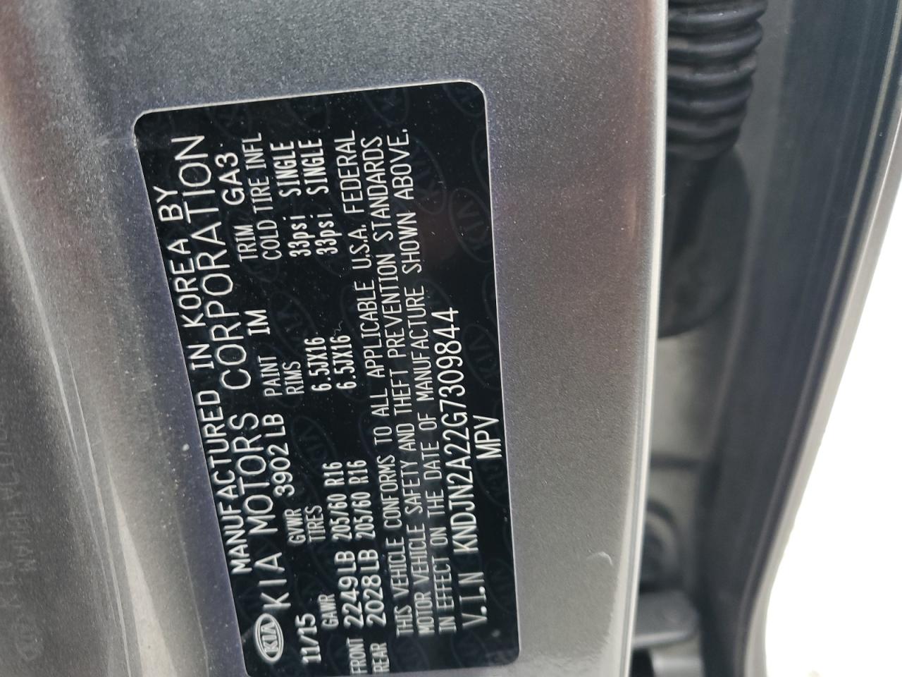 2016 Kia Soul VIN: KNDJN2A22G7309844 Lot: 83818575