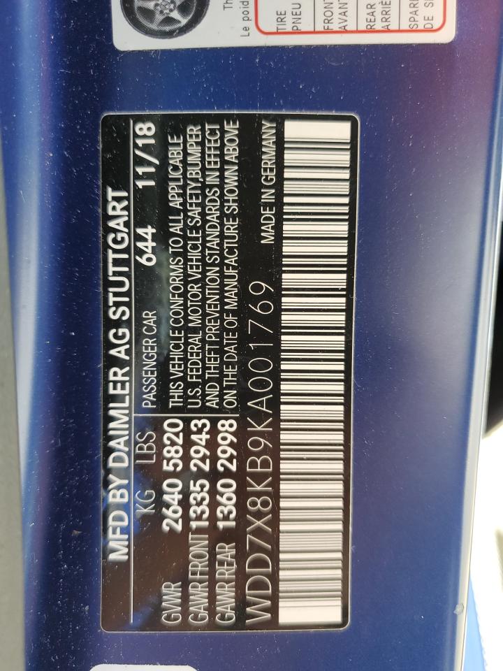 WDD7X8KB9KA001769 2019 Mercedes-Benz Amg Gt 63 S