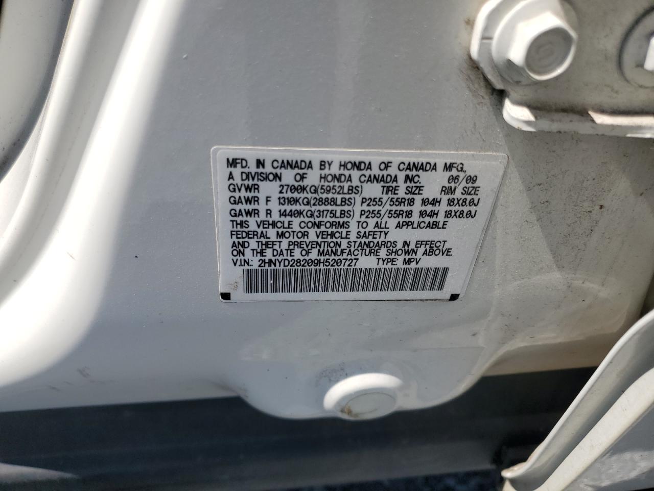 2009 Acura Mdx VIN: 2HNYD28209H520727 Lot: 71274345