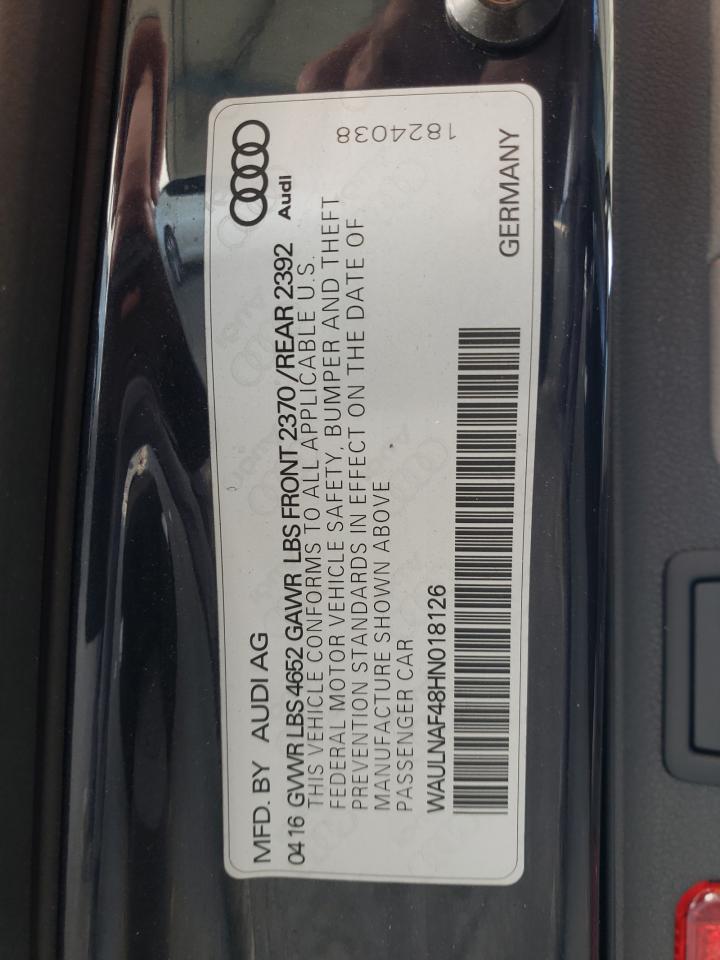 2017 Audi A4 Premium Plus VIN: WAULNAF48HN018126 Lot: 71668275