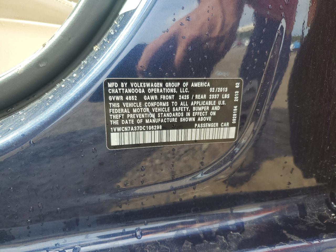 2013 Volkswagen Passat Sel VIN: 1VWCN7A37DC106298 Lot: 81647695