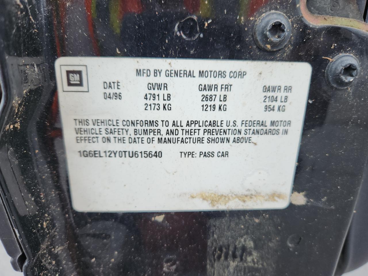 1996 Cadillac Eldorado VIN: 1G6EL12Y0TU615640 Lot: 84212535