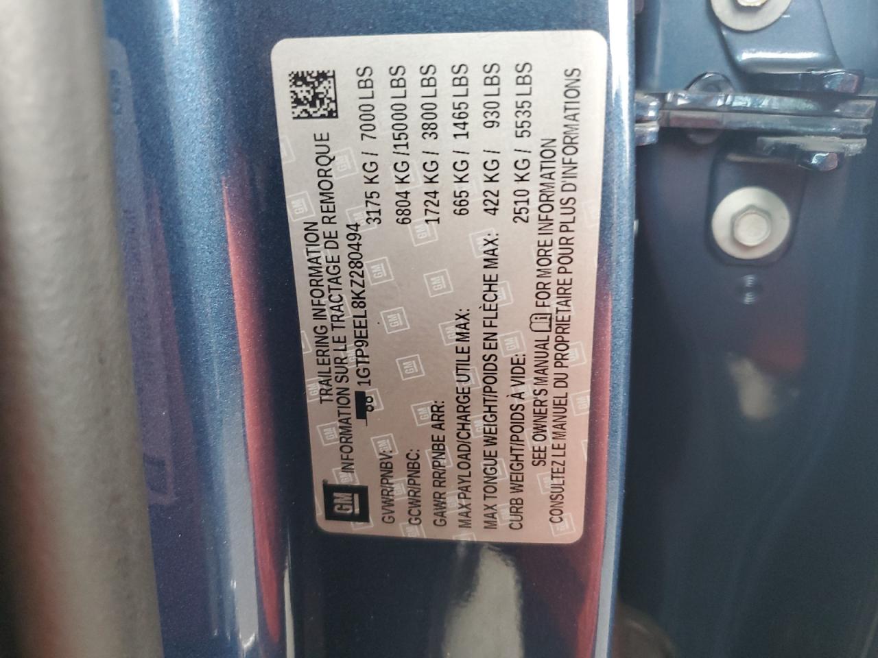 2019 GMC Sierra K1500 At4 VIN: 1GTP9EEL8KZ280494 Lot: 69566585