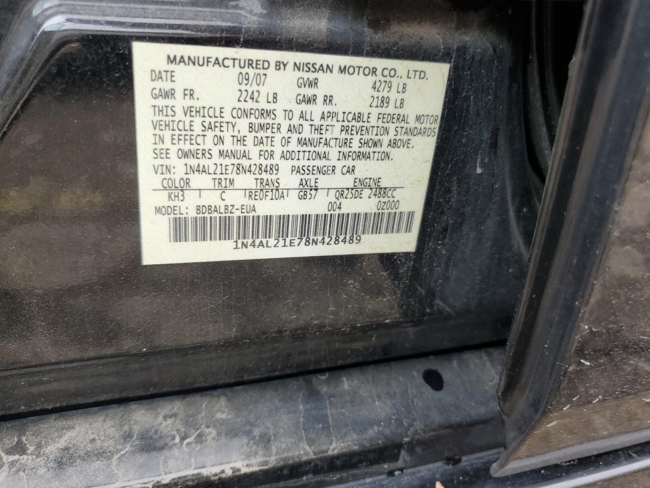 2008 Nissan Altima 2.5 VIN: 1N4AL21E78N428489 Lot: 80958665