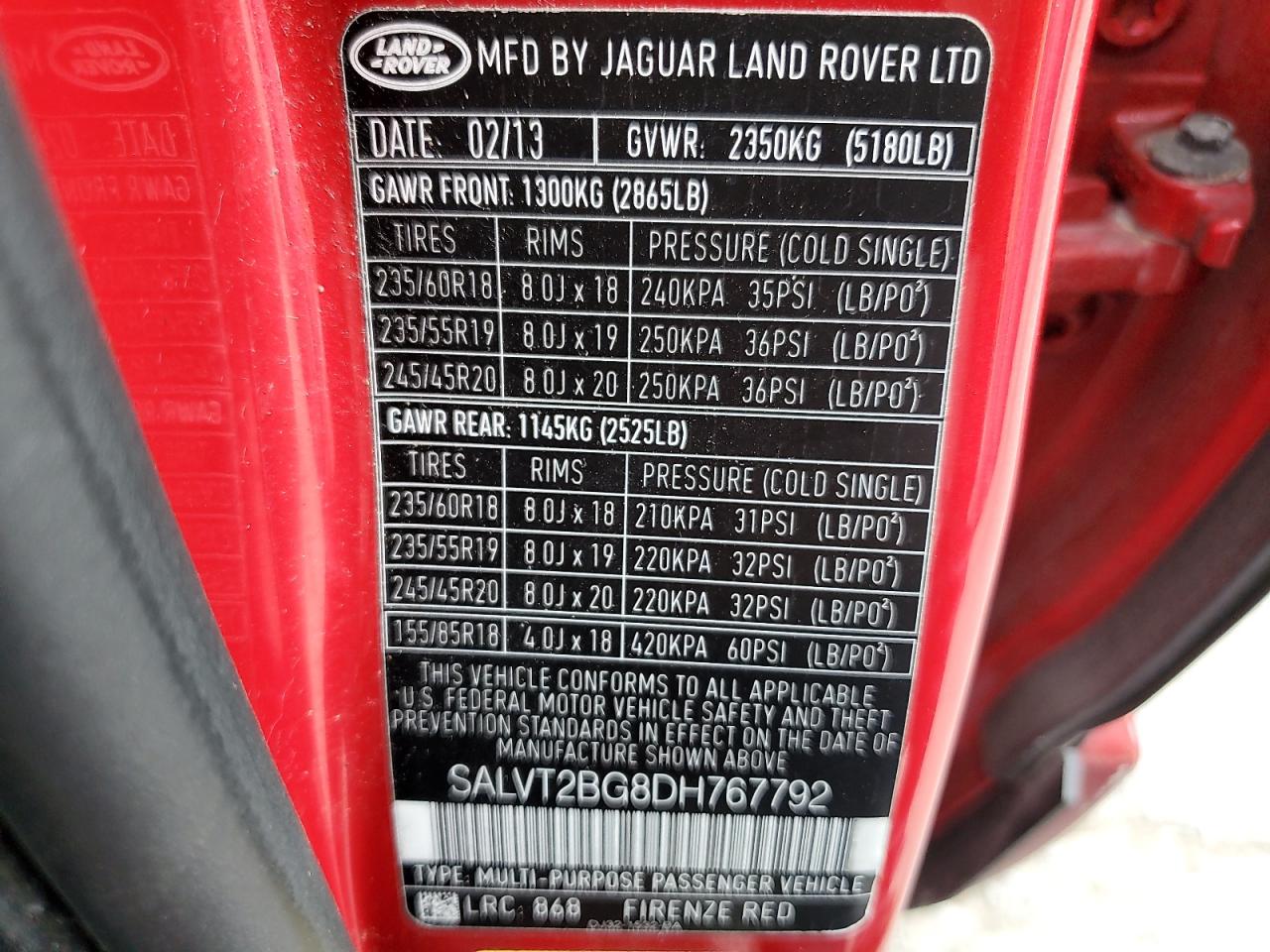 2013 Land Rover Range Rover Evoque Dynamic Premium VIN: SALVT2BG8DH767792 Lot: 81504345