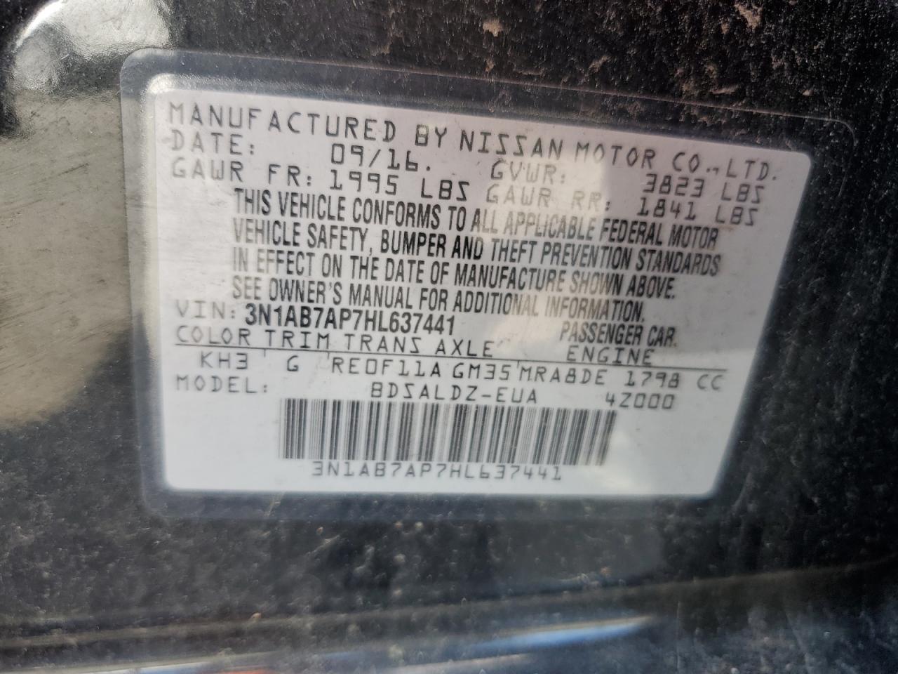 2017 Nissan Sentra S VIN: 3N1AB7AP7HL637441 Lot: 81106875