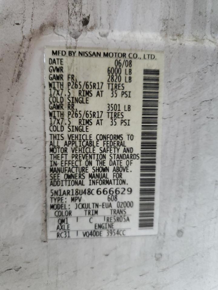 2008 Nissan Pathfinder S VIN: 5N1AR18U48C666629 Lot: 82064175