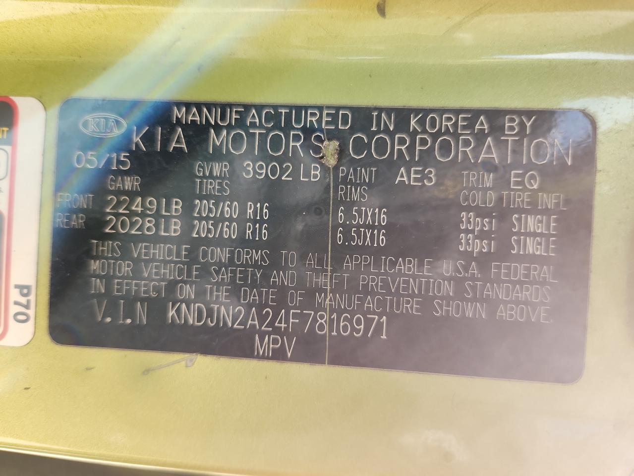 2015 Kia Soul VIN: KNDJN2A24F7816971 Lot: 81119625