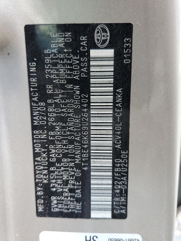 2009 Toyota Camry Base VIN: 4T1BE46K69U264402 Lot: 71600825