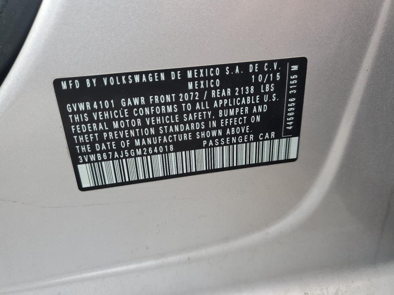 2016 Volkswagen Jetta Se VIN: 3VWB67AJ5GM264018 Lot: 70541515