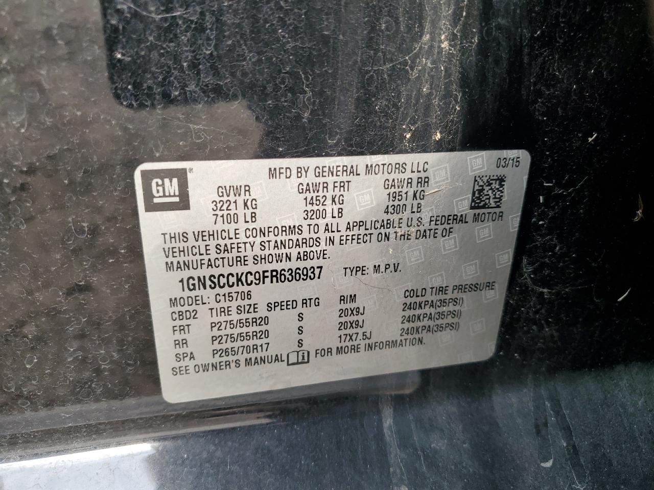 2015 Chevrolet Tahoe C1500 Ltz VIN: 1GNSCCKC9FR636937 Lot: 81036145