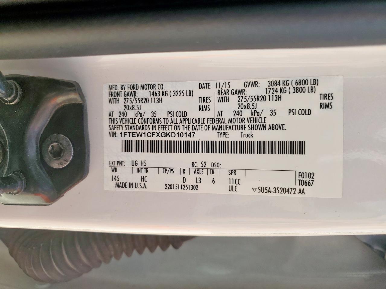 2016 Ford F150 Supercrew VIN: 1FTEW1CFXGKD10147 Lot: 80152135