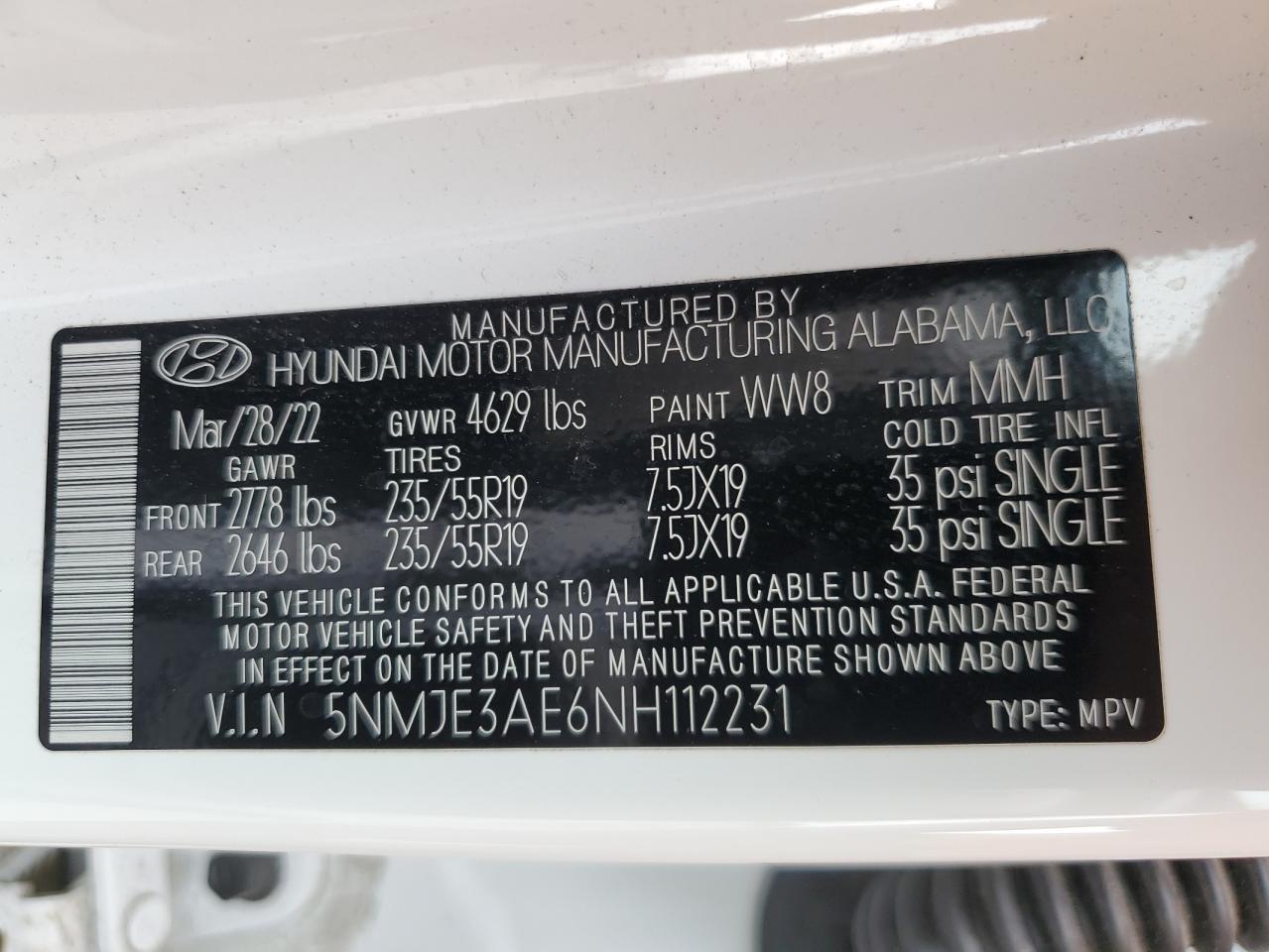 2022 Hyundai Tucson Limited VIN: 5NMJE3AE6NH112231 Lot: 81631545