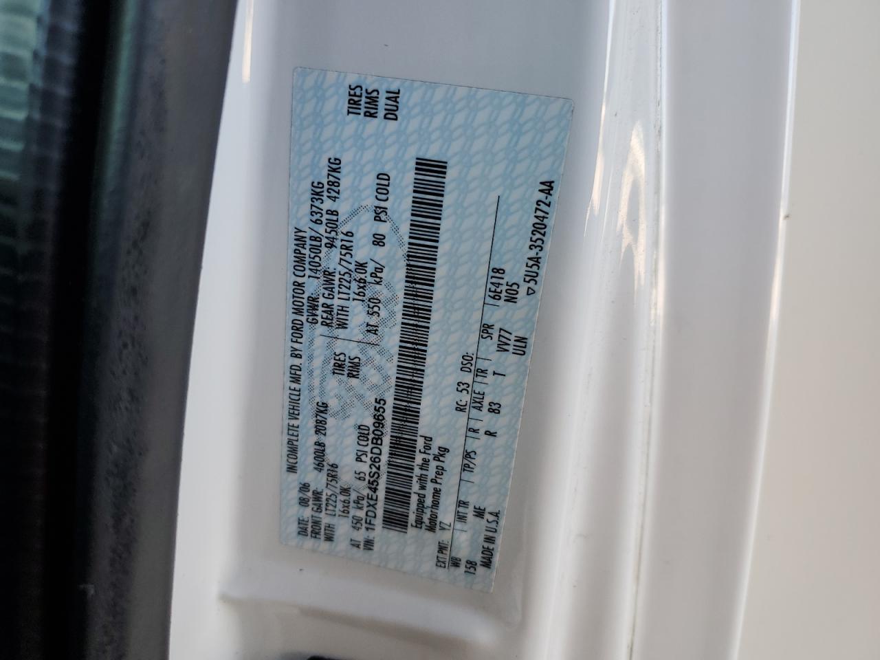 2006 Ford Econoline E450 Super Duty Cutaway Van VIN: 1FDXE45S26DB09655 Lot: 71496835