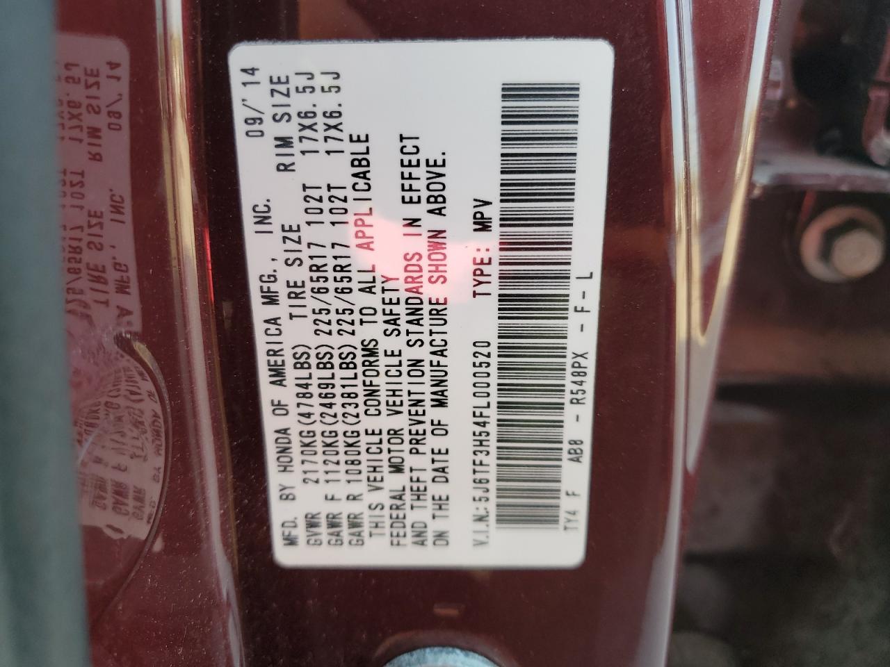 2015 Honda Crosstour Exl VIN: 5J6TF3H54FL000520 Lot: 80900395