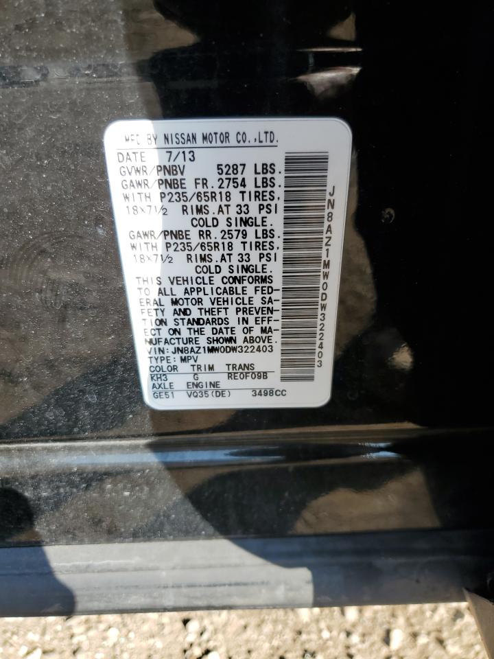 2013 Nissan Murano S VIN: JN8AZ1MW0DW322403 Lot: 81828435