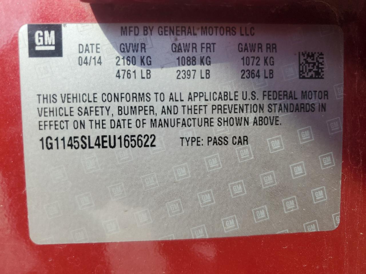 2014 Chevrolet Impala Ltz VIN: 1G1145SL4EU165622 Lot: 80703515