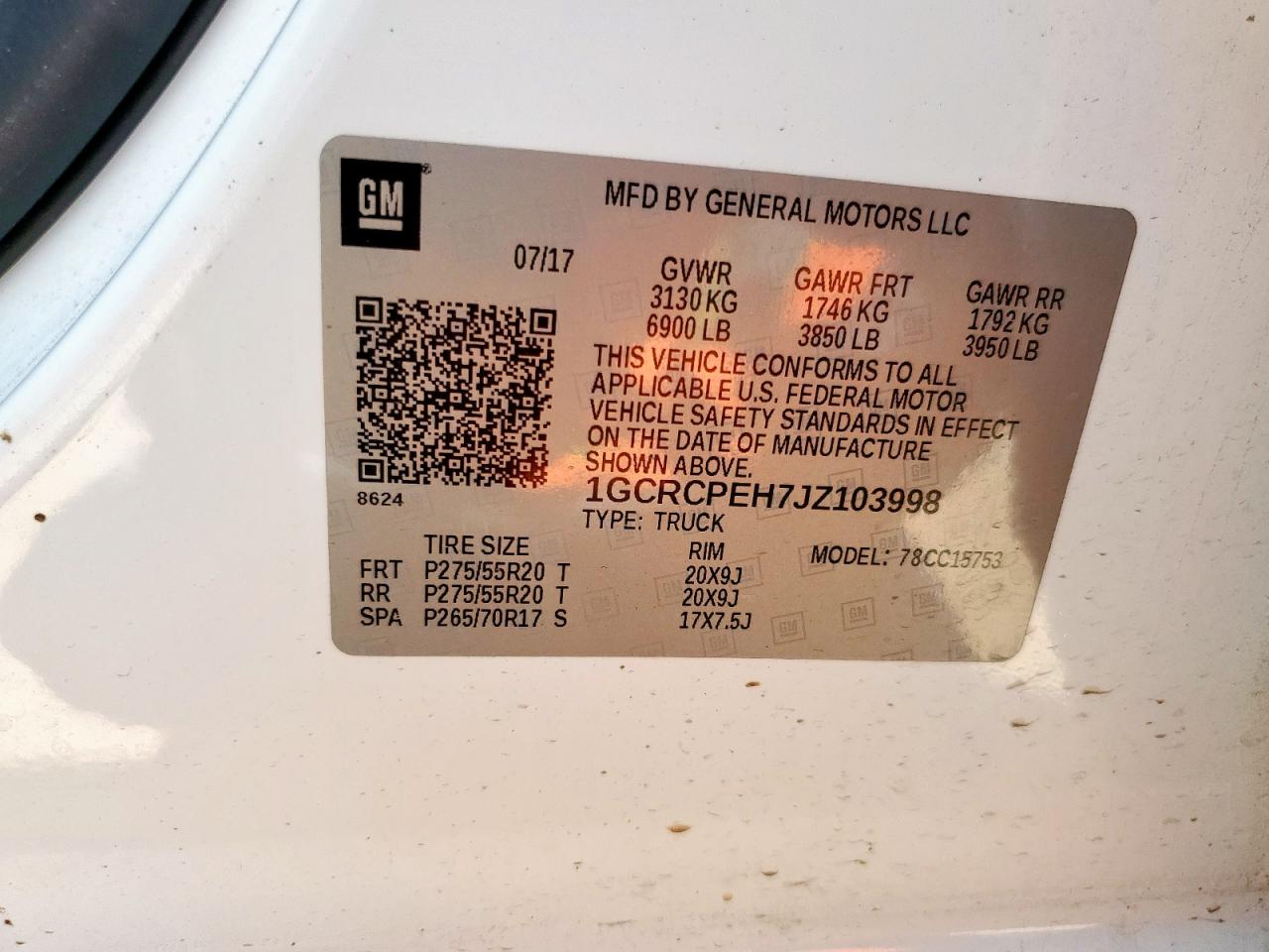 2018 Chevrolet Silverado C1500 Custom VIN: 1GCRCPEH7JZ103998 Lot: 80569865