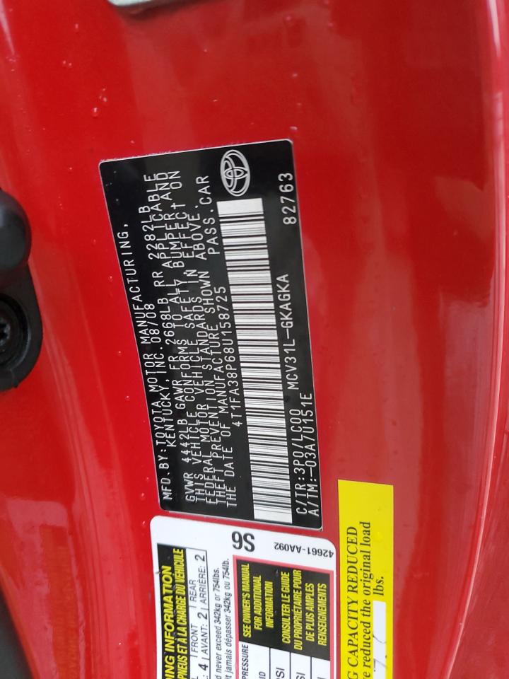 2008 Toyota Camry Solara Se VIN: 4T1FA38P68U158725 Lot: 83762845