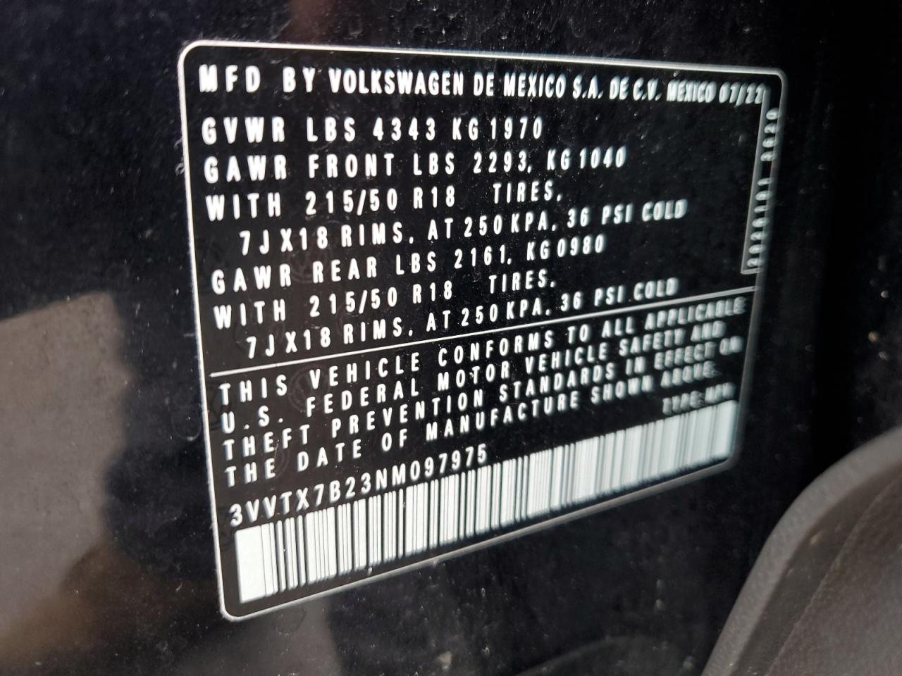 2022 Volkswagen Taos Se VIN: 3VVTX7B23NM097975 Lot: 81662315