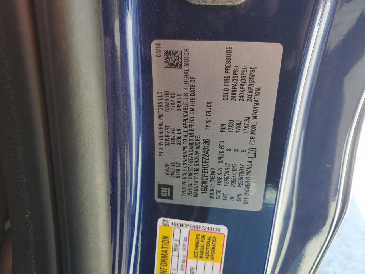 2014 Chevrolet Silverado C1500 VIN: 1GCNCPEH0EZ243136 Lot: 84300795