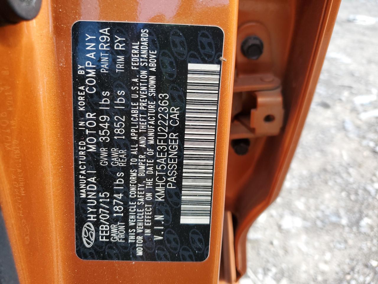 2015 Hyundai Accent Gs VIN: KMHCT5AE3FU222363 Lot: 81668325