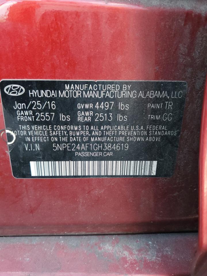 2016 Hyundai Sonata Se VIN: 5NPE24AF1GH384619 Lot: 71913325
