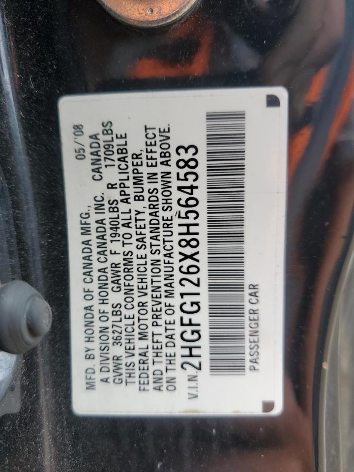 2008 Honda Civic Lx VIN: 2HGFG126X8H564583 Lot: 82085195