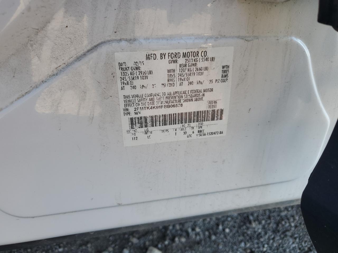 2015 Ford Edge Titanium VIN: 2FMTK4K98FBB06578 Lot: 83858485