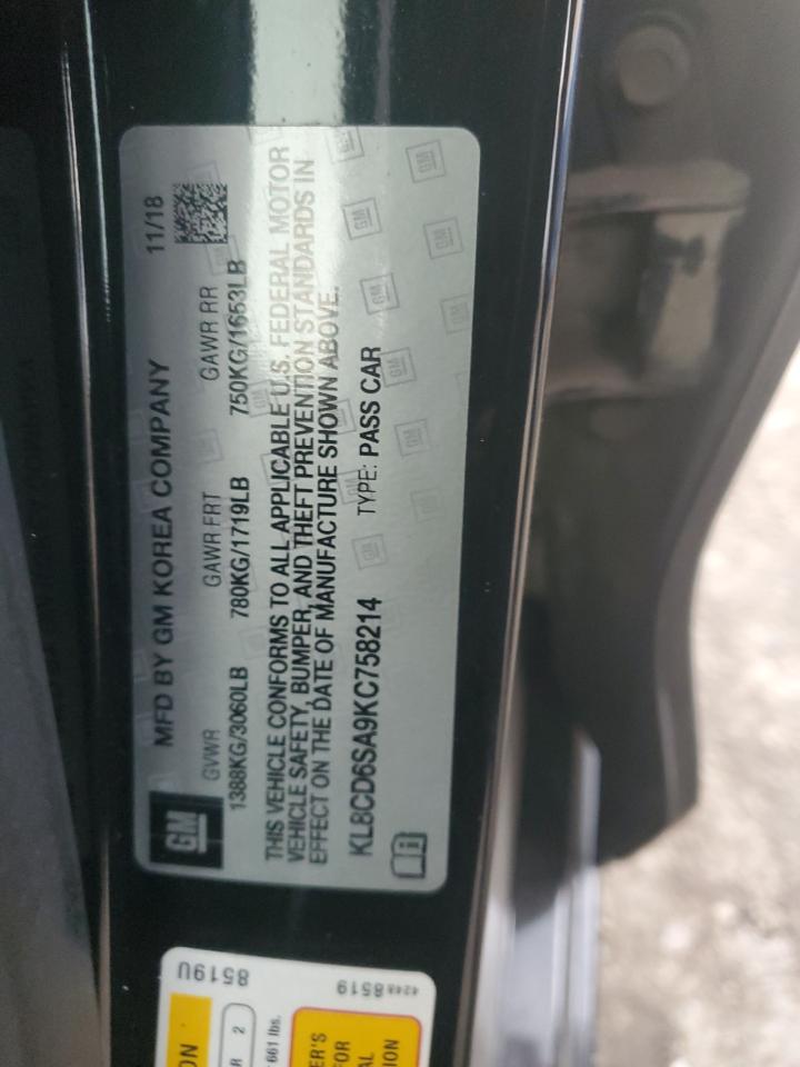 2019 Chevrolet Spark 1Lt VIN: KL8CD6SA9KC758214 Lot: 81413625