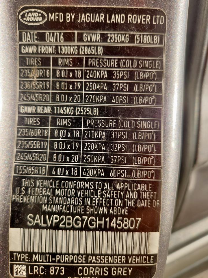 2016 Land Rover Range Rover Evoque Se VIN: SALVP2BG7GH145807 Lot: 80949585