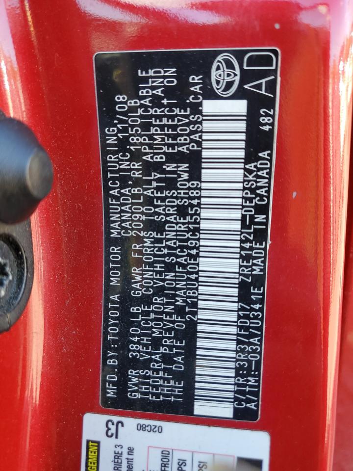 2009 Toyota Corolla Base VIN: 2T1BU40E49C155489 Lot: 81302155