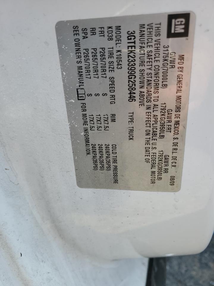 2009 GMC Sierra K1500 Sle VIN: 3GTEK23399G258446 Lot: 81962275